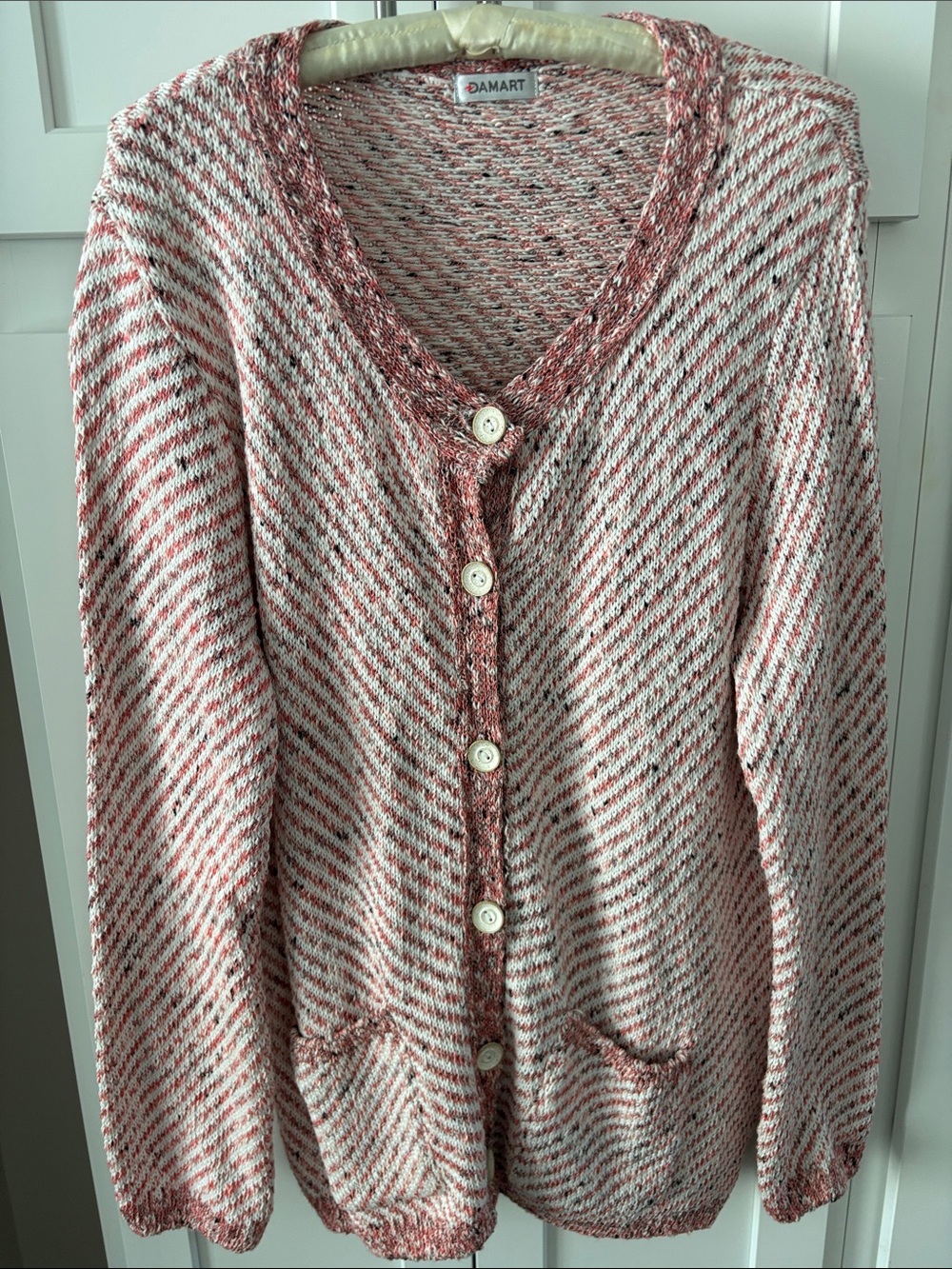 Pink & White Marled Button-Front Cardigan